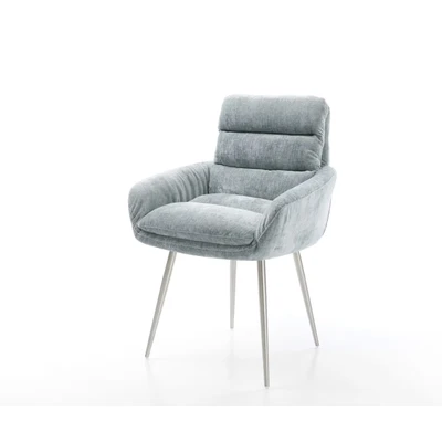 Afbeelding van DELIFE Eetkamerstoel Abelia Flex met armleuning chenille pastelblauw 4 poot conisch roestvrij staal