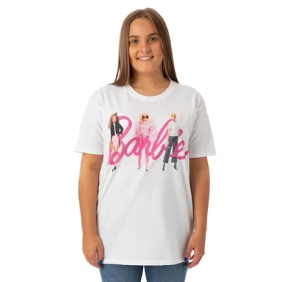 Afbeelding van Barbie Womens Karakter Met Roze Logo Korte Moeden Wit T shirt Iconisch merk Modieus ontwerp voor dames Comfortabel Retro Movie Merchandise Gift Medium