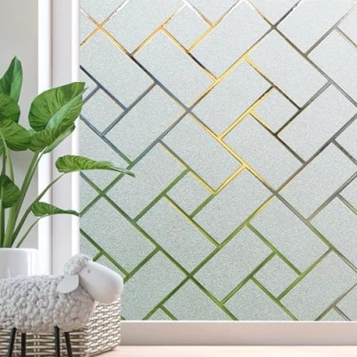 Afbeelding van Zindoo Geometry Raamfolie Privacyscherm Privacyfolie Zonder Lijm Frosted Glasfolie Goede Privacybescherming voor Badkamers, Kleedkamers en Vergaderruimtes 44.5 x 200CM