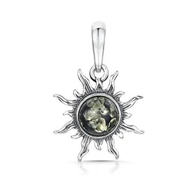 Afbeelding van Amberta Sieraden Echt 925 Sterling Zilver Hanger voor Vrouwen Zilveren met Amber Zon Vorm Symbool Groen Barnsteen