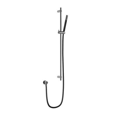 Afbeelding van HotBath Archie Glijstang 90 cm met wanduitlaat, doucheslang 1,5 mtr en handdouche Geborsteld Gunmetal PVD AR317BGP