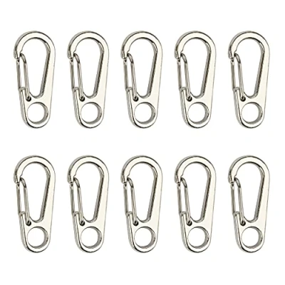 Afbeelding van Temlum Aluminium karabijnhaken, 3,3 cm mini karabijnhaak, karabijnhaken met kliksluiting, sleutelhanger haken voor kamperen, reizen, wandelen (10 stuks) (zilver)
