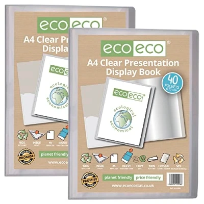 Afbeelding van eco A4 formaat 50% gerecycleerd 40 Pocket Clear Presentatie Display Boek, Opbergkoffer Portfolio Art Folder met Plastic Mouwen, (Pack van 2), eco098x2