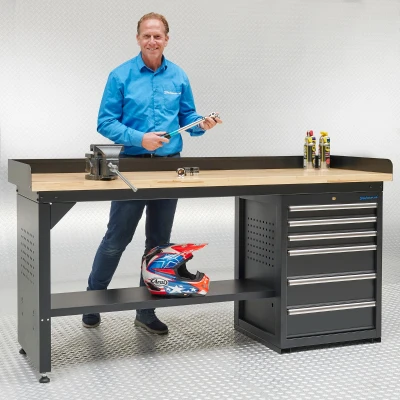 Afbeelding van Datona Werkbank PRO Bamboe Werkblad 6 Lades 200 Cm Zwart (200 x 64 95 cm)