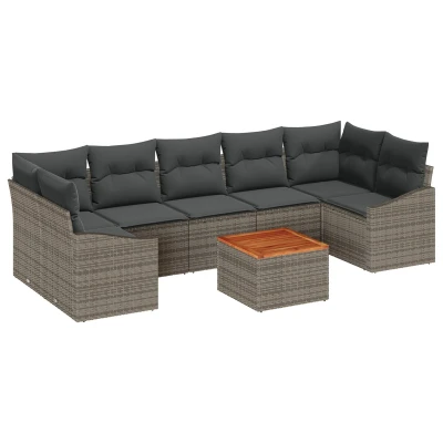 Afbeelding van vidaXL 8 Delige Tuin Sofa Set met Kussens Grijze Poly Rattan Acacia