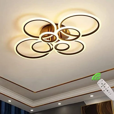 Afbeelding van LED dimbare plafondlamp, moderne 8 ring plafondlamp voor woonkamer met afstandsbediening, geschikt slaapkamer,