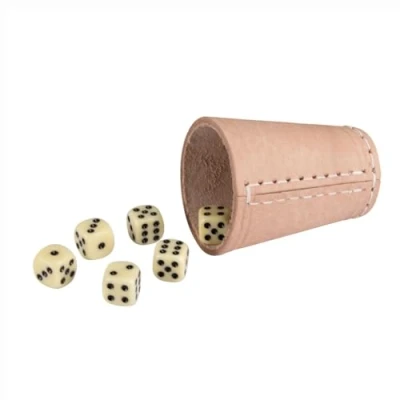 Afbeelding van Dobbelbeker Leren standaard (9 cm) met 6 dobbelstenen 5902