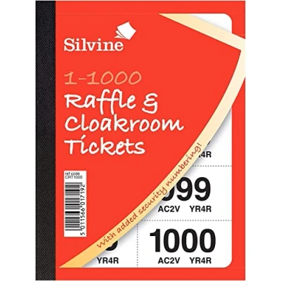 Afbeelding van Silvine Garderobe/loterij tickets, genummerd 1 1000 met beveiligingsnummering. Ref CRT1000 [Pack van 6]