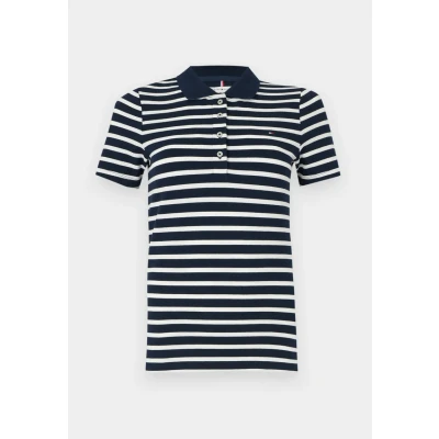 Afbeelding van Tommy Hilfiger Dames S/S Polo, blauw (Dark Night Navy/Ecru Stp), L