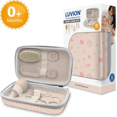 Afbeelding van LUVION® baby Verzorgingsset Roze uitgebreide 8 delige geschenkset met verzorgingsproducten Manicureset en nagelset nagelknipper, nagelvijl nagelschaartje Borstel kam voor de haarverzorging Neuszuiger Kraamcadeau Meisje