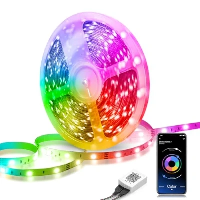 Afbeelding van led strip Lights 15 m muziek sync kleur veranderende RGB afstandsbediening, gevoelige ingebouwde microfoon, app gecontroleerde lichtverlichting, light