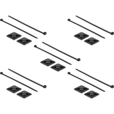 Afbeelding van Tie wraps 250 x 7,2mm (10 stuks) met zelfklevende houders / zwart