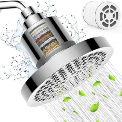 Afbeelding van JINYOMFLY regendouche met filter, 6 inch hoofddouche, hogedruk, douchekop, regendouche, waterbesparend, verstelbaar, ronde spaardouchekop antikalksproeiers