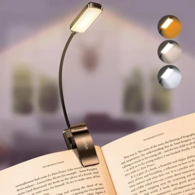 Afbeelding van Gritin 9 LED Clip op Boek Licht, 3 Eye Protecting Modes Flexibele Leeslamp Lamp (Warm&amp;Cool Wit Licht) Traploos Dimmen, Oplaadbaar, Lange Batterijlevensduur, 4 Level Power Indicator