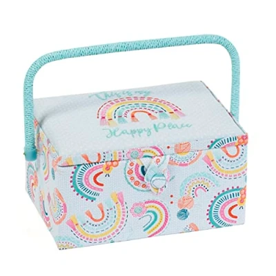Afbeelding van Hobby Gift Exclusieve medium naaidoos, knutseldoos, accessoirelade, speldenkussen, PVC handgreep, 18,5 x 25,5 14,5 cm, geborduurde regenboog