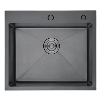 Afbeelding van Ibergrif M85545B Spoelbak Keuken, met Afvoerfilter en Twee Bevestigingsgaten, Roestvrij Staal (55 x 45 cm), Zwart