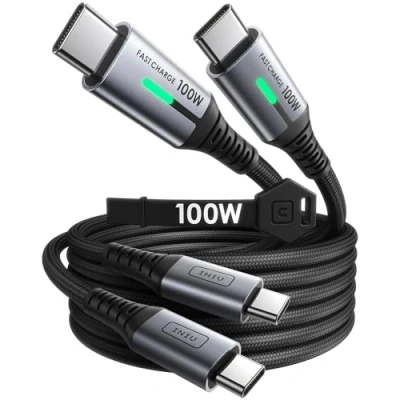 Afbeelding van INIU USB C naar Kabel, 100W [2 stuks, 2 m] Nylon Oplaadkabel, 5A PD QC4.0 Type Kabel Compatibel met iPhone 15 Pro Max Samsung S24 S23 iPad MacBook Huawei Xiaomi