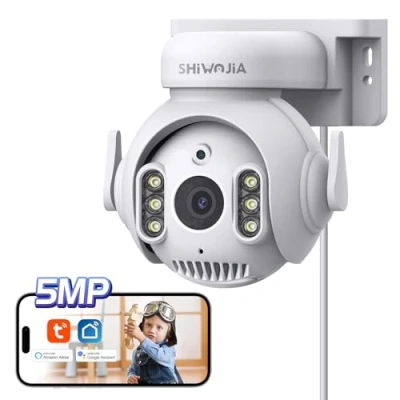 Afbeelding van SHIWOJIA Tuya Smart Life WiFi buitencamera, camera voor buiten, 5 MP, bewegingsdetectie, bidirectionele audio, waterdicht, IP66, nachtzicht, kleur
