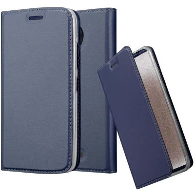 Afbeelding van Cadorabo Hoesje geschikt voor Motorola MOTO C PLUS in CLASSY DONKER BLAUW Beschermhoes met magnetische sluiting, standfunctie en kaartvakje Book Case Cover Etui