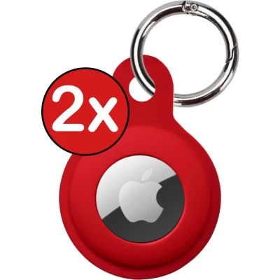 Afbeelding van Hoesje Geschikt voor Apple AirTag Sleutelhanger Siliconen Hanger Donkerrood 2 PACK