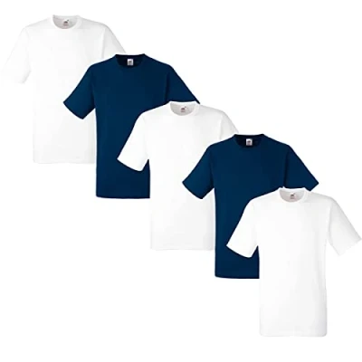 Afbeelding van Fruit of the Loom T shirt voor heren, 5 pack, zwaar katoen, M L XL XXL 3XL, diverse kleurensets, 3 wit/2 navy,