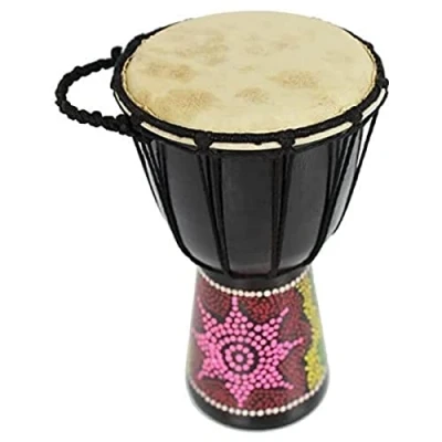 Afbeelding van A Star 5 Inch Painted Colourful Djembe African Drum Authentiek Handgemaakt, Rope Tuned, Natural Skin Head 25cm Hoogte, 13cm Diameter