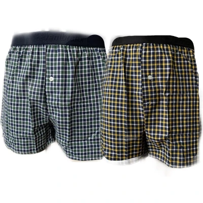 Afbeelding van Embrator 2 stuks mannen Boxershorts geweven katoen donkerblauw/donkergroen/geel XL