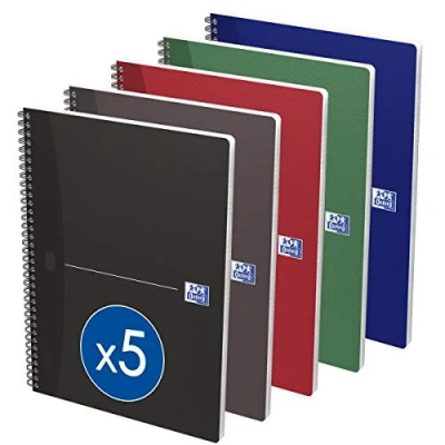 Afbeelding van Oxford Office Essentials A4 Card Cover Wirebound Notebook, 180 pagina&#039;s diverse kleuren, pak van 5