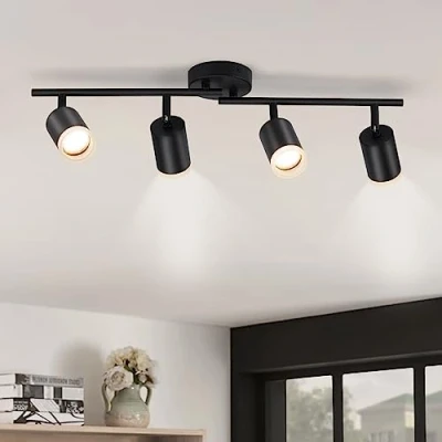 Afbeelding van Gr4tec LED Plafondlamp 4 Vlam, Moderne Plafondspot Draaibaar, GU10 Spot Zwart, Metalen Bar voor Keuken Hal Woonkamer Slaapkamer (Zonder Lamp)