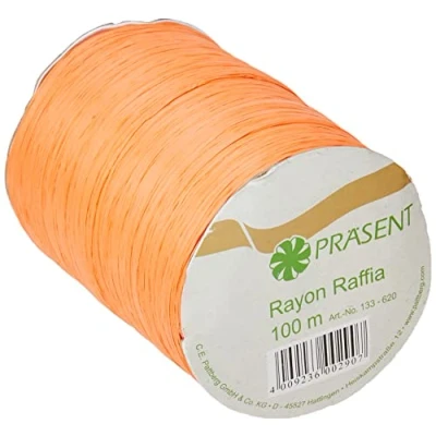 Afbeelding van PRÄSENT Rayon Raffia Tangerine, 100 m decoratief lint voor het inpakken van geschenken, versieren en knutselen feestelijke decoraties, speciale gelegenheden