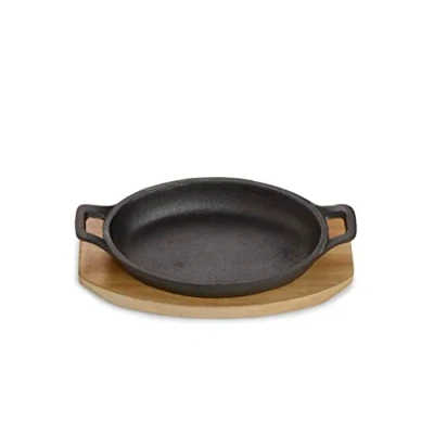 Afbeelding van ECHTWERK Serveerschaal van gietijzer, serveerpannetjes, ovenschaal met serveerplank, grillpan, al ingebrand, geschikt voor ovens, grill, BBQ en inductie, Big Edition, Ø 12 cm