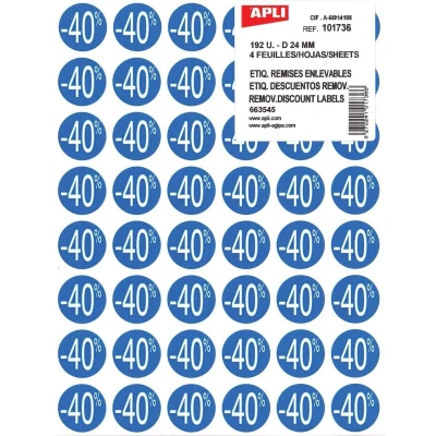 Afbeelding van Agipa Kortinglabel 40%, blauw, pak van 192 stuks, verwijderbaar