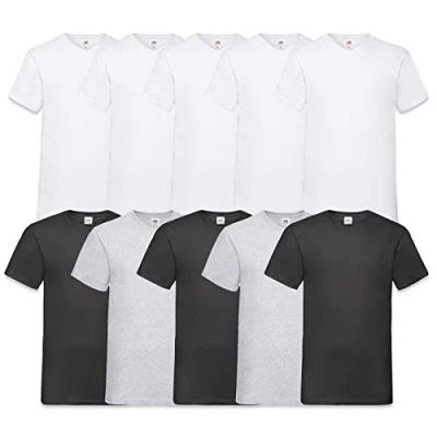 Afbeelding van Fruit of the Loom T shirt voor heren, met V hals, voordeelverpakking van 10 stuks, wit (wit 30), 4XL