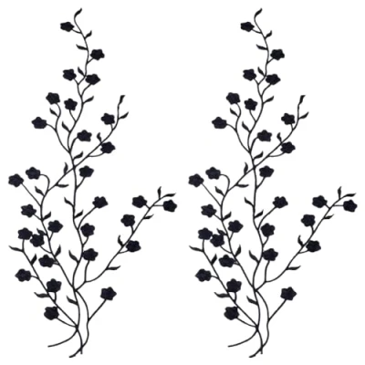 Afbeelding van GORGECRAFT 2 stuks geborduurde patches met zwarte bloemen, kanten applicaties, bloemenpatroon, stof, geborduurd, om op te strijken, applicaties van katoen, versieringen voor kleding, naaien,