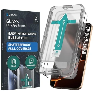 Afbeelding van Deppa [2 Pack] Screenprotector voor iPhone 16 Pro (6,3&#039;) Gehard Glas Volledige Dekking met Eenvoudige [Bubbelsvrije] Installatieset [Hoescompatibel]