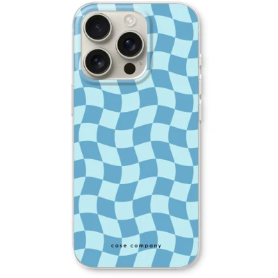 Afbeelding van Case Company® hoesje geschikt voor iPhone 16 Pro Grid Blauw Soft Cover Telefoonhoesje Bescherming aan alle Kanten en Schermrand