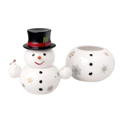 Afbeelding van Villeroy &amp; Boch Christmas Toys Memory doosje, drie gestapelde doosjes, koekjesdoos in sneeuwpopvorm, 20,5 x 18 31cm, Premium porselein, meerkleurig