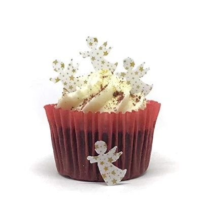 Afbeelding van 50 voorgesneden eetbare wafer papier mini gouden ster patroon kerst engelen cake Toppers perfect voor Cupcakes of tafeldecoraties