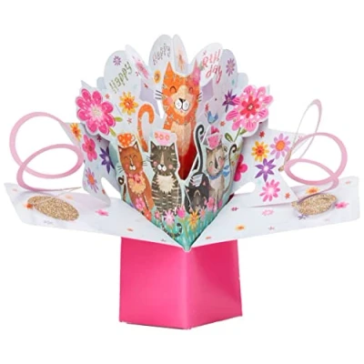 Afbeelding van 3D Pop up wenskaart met envelop Happy Birthday Cats