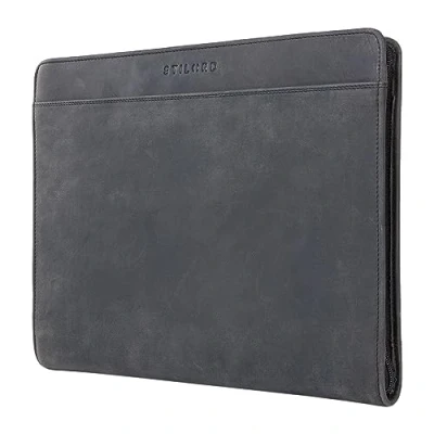 Afbeelding van STILORD &#039;Josh&#039; lederen aktetas vintage met ringmechaniek documentmap DIN A4 hoge kwaliteit conferentiemap 13,3 inch echt leer, Kleur:carbon grijs