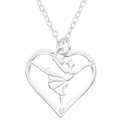Afbeelding van JoyS Zilveren hartje hanger met ketting ballerina danseres 14 mm 45 cm