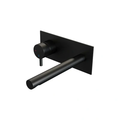 Afbeelding van Brauer Black Edition Wastafelmengkraan inbouw rechte uitloop rechts hendel kort smal afdekplaat model B2 mat zwart