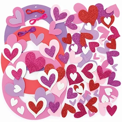 Afbeelding van Baker Ross Hart spons rubber krans Craft Set Pack van 3, Valentijnsdag knutselen voor kinderen (FC448)