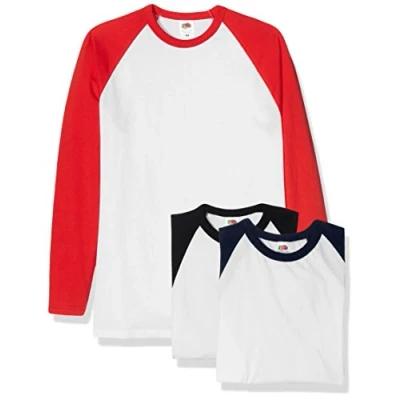 Afbeelding van FRUIT van DE LOOM Heren Baseball Klassiek T shirt met lange mouwen (Pack 3)