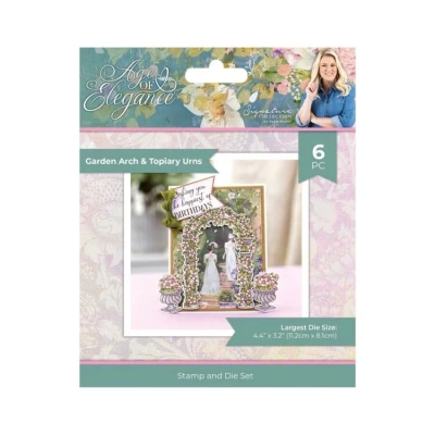 Afbeelding van Sara Signature Age of Elegance Clearstamp/Snijmal Set Garden Arch &amp; Topiary Urn