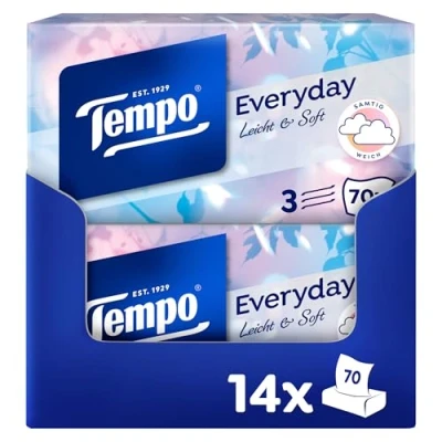 Afbeelding van Tempo tissues Light Voordeelbox 14 x 70 stuks = 980 zakdoekjes