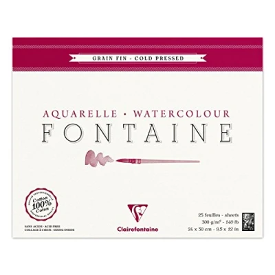 Afbeelding van Clairefontaine 96414C schilderblok, 4 zijdig verlijmd aquarelpapier, fijnkorrelig, fontaine/haders, 24 x 30 cm, 25 vellen, 300 g verpakking, wit