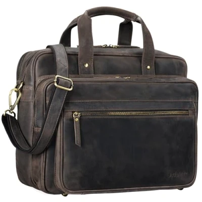 Afbeelding van STILORD &#039;Walt&#039; Leren Aktetas Vintage voor Heren Dames Laptoptas 15,6 Schoudertas Grote Business Tas Lerarentas Leer Werktas DIN A4, Kleur:donker bruin