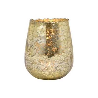 Afbeelding van Glazen design windlicht/kaarsenhouder champagne goud 12 x 15 cm