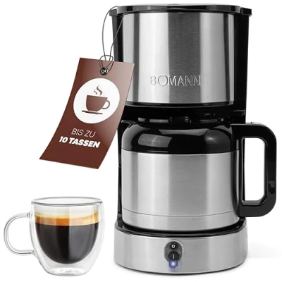 Afbeelding van Bomann® Koffiezetapparaat met thermoskan voor 8 tot 10 koppen koffie (ca. 1,2 l) RVS filterkoffiezetapparaat Dubbelwandige Geen temperatuurverlies 800